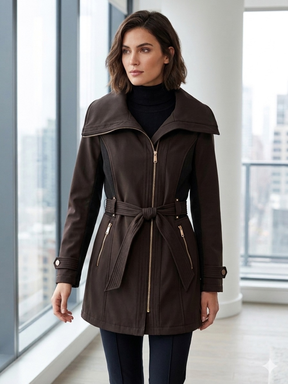 Avanti Minimalist Women’s‎ Black Zip-Front Trench Coat Whimsigoth Grunge